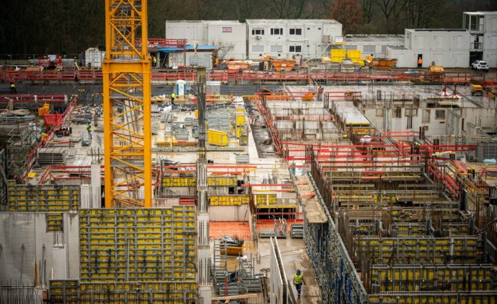 Construction site with crane and building structures